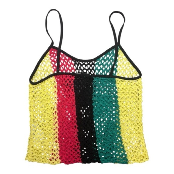 Bob Marley Zion Rootswear Colorful Striped Crochet Crop Top Women’s Size L NWT - Picture 4 of 6